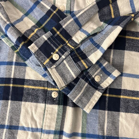 Gap Kids Plaid Flannel Button Up Shirt Boy's Size XXXL (18-20) Blue Green Cream - Picture 4 of 11